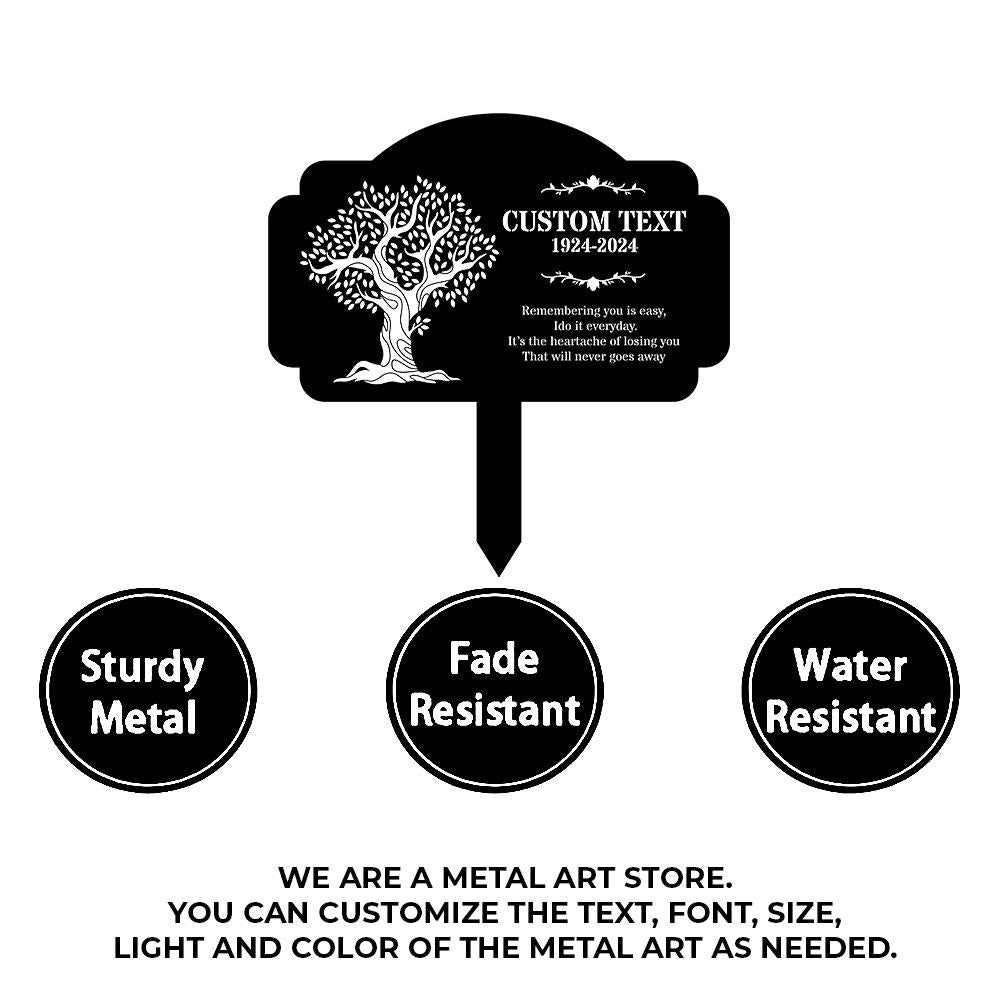 Life Tree Stake Remembering Plaque with Stake, Personalized Metal Garden Marker, Memorial Metal Sign, Sympathy Gift, Grave Marker