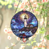 Lighthouse Stained Glass Suncatcher Nautical Ocean Window Hanging Panel Coastal Beach House Decor Seaside Light Gift