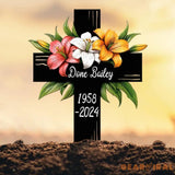 Lily Cross Memorial Garden Stake Personalized Grave Marker for Loved One Outdoor Cemetery Tribute with Name and Dates