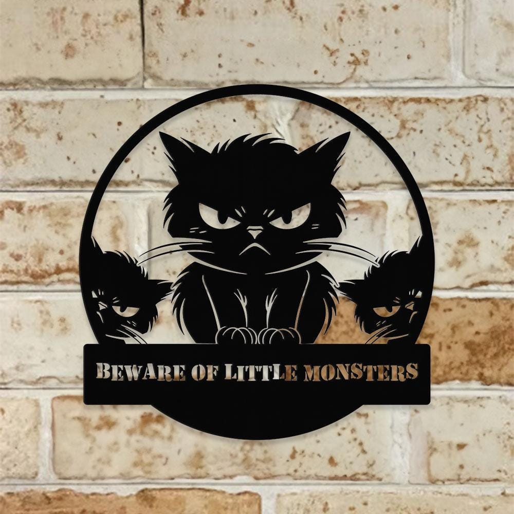 Little Monster Metal LED Sign, Personalized Family Led Sign, Outdoor Door Sign, Personalized Cat Wall Art, Gift for Housewarming, Cat Lover