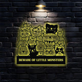 Little Monster Metal LED Sign, Personalized Family Led Sign, Outdoor Door Sign, Personalized Cat Wall Art, Gift for Housewarming, Cat Lover