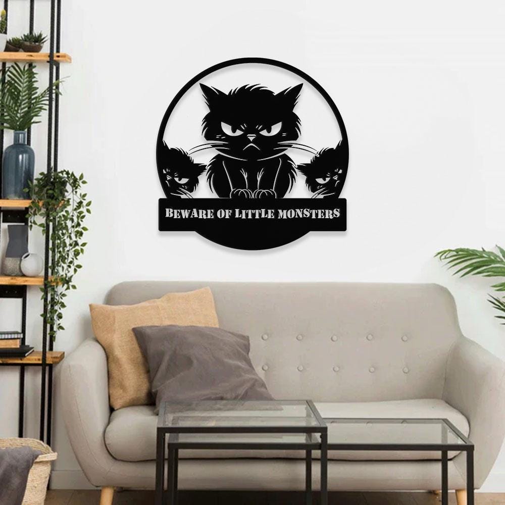 Little Monster Metal LED Sign, Personalized Family Led Sign, Outdoor Door Sign, Personalized Cat Wall Art, Gift for Housewarming, Cat Lover