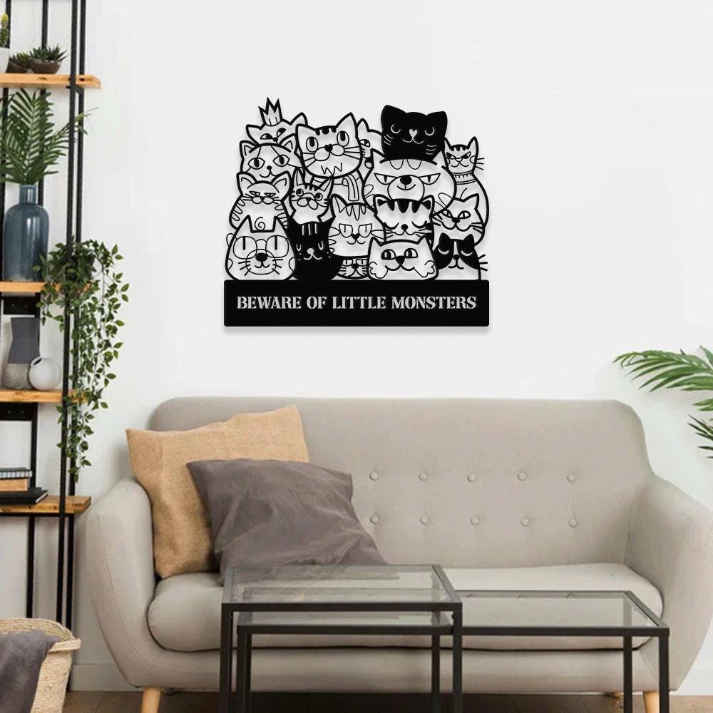 Little Monster Metal LED Sign, Personalized Family Led Sign, Outdoor Door Sign, Personalized Cat Wall Art, Gift for Housewarming, Cat Lover