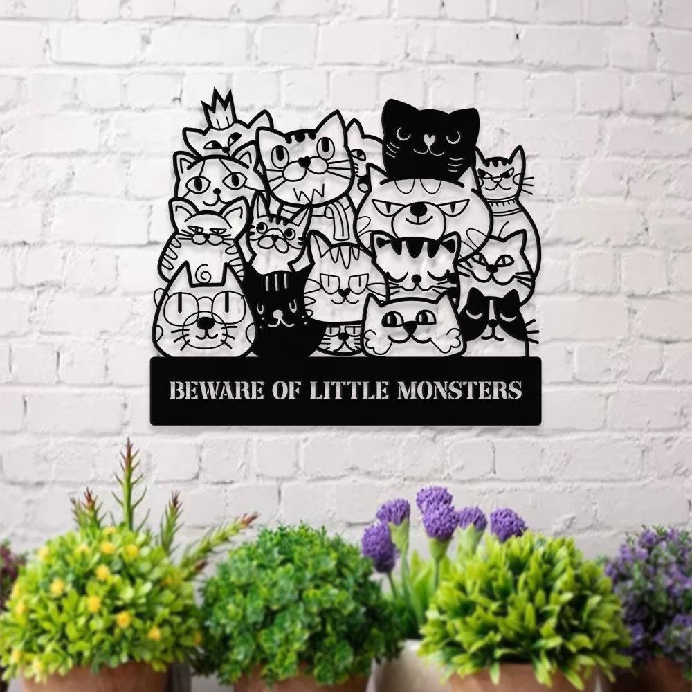 Little Monster Metal LED Sign, Personalized Family Led Sign, Outdoor Door Sign, Personalized Cat Wall Art, Gift for Housewarming, Cat Lover