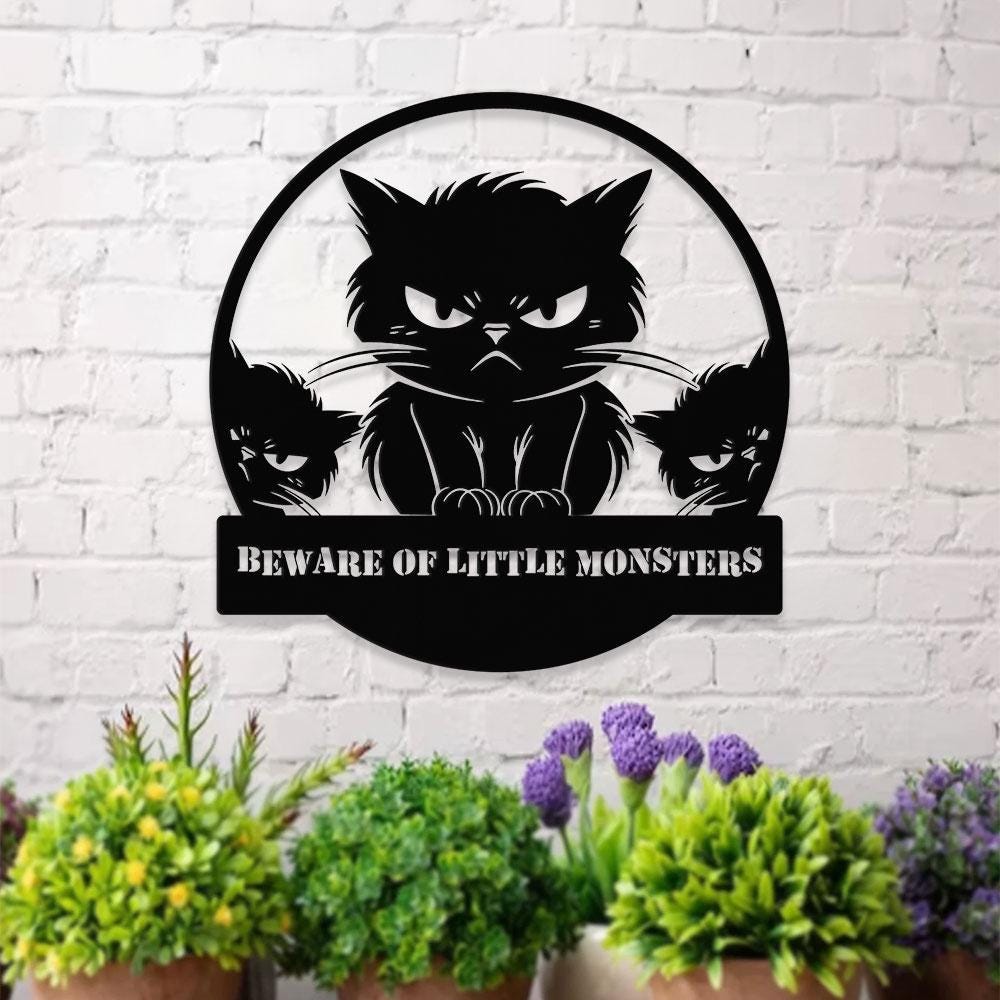 Little Monster Metal LED Sign, Personalized Family Led Sign, Outdoor Door Sign, Personalized Cat Wall Art, Gift for Housewarming, Cat Lover