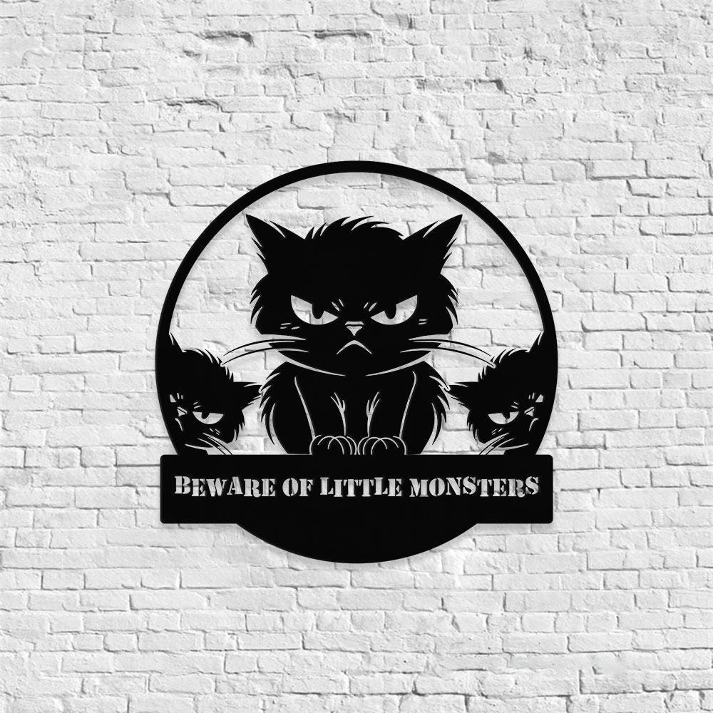 Little Monster Metal LED Sign, Personalized Family Led Sign, Outdoor Door Sign, Personalized Cat Wall Art, Gift for Housewarming, Cat Lover