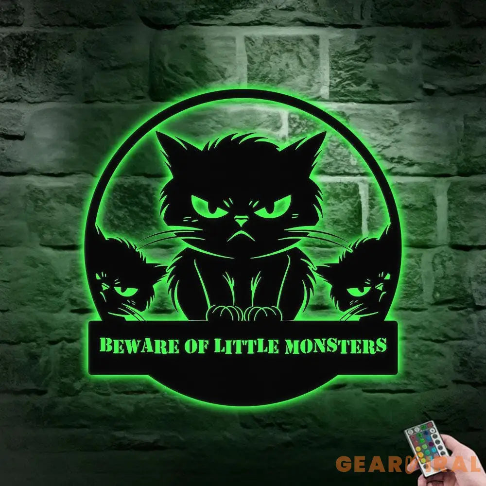 Little Monster Metal LED Sign Personalized Family Led Sign Outdoor Door Sign Personalized Cat Wall Art Gift for