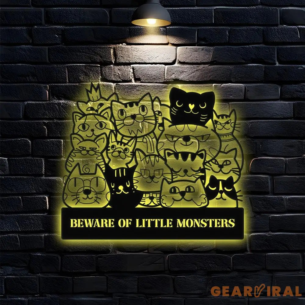 Little Monster Metal LED Sign Personalized Family Led Sign Outdoor Door Sign Personalized Cat Wall Art Gift for