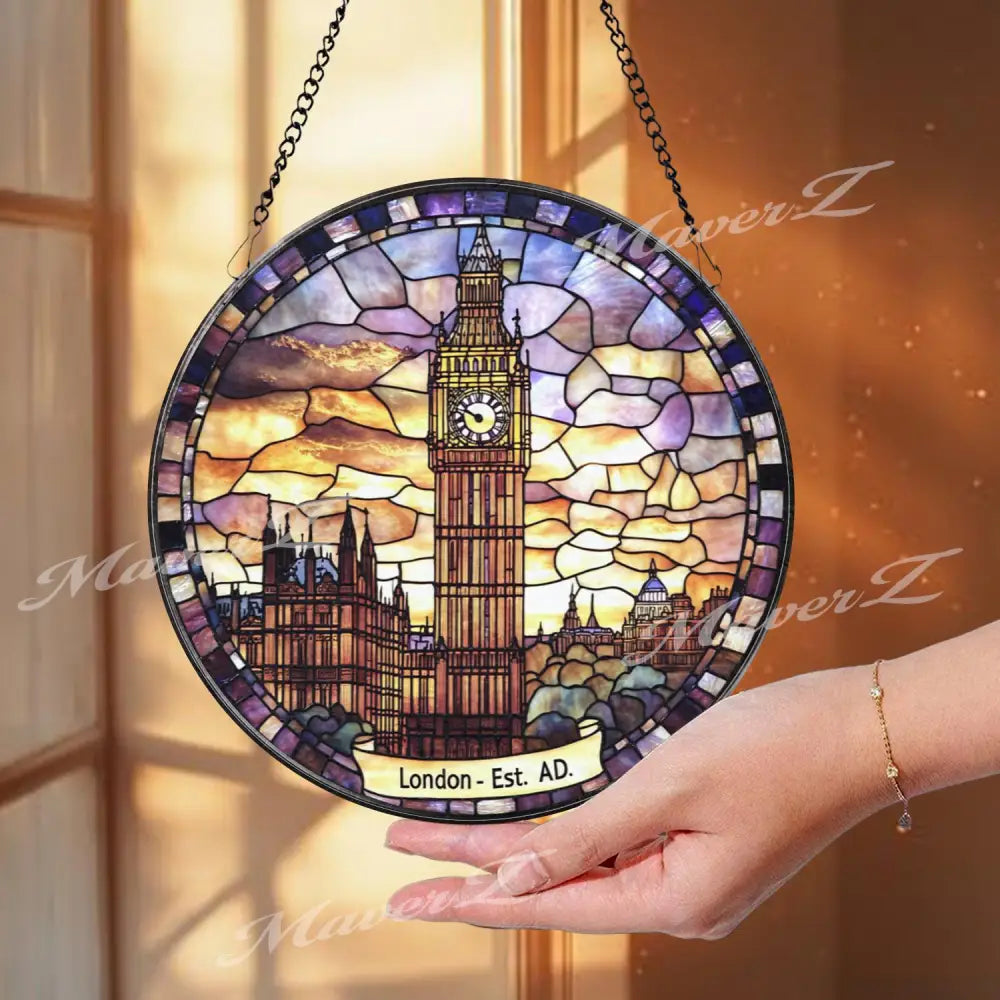 London Big Ben Stained Glass Suncatcher Iconic UK Landmark Window Hanging British Architecture Glass Art Travel Gift