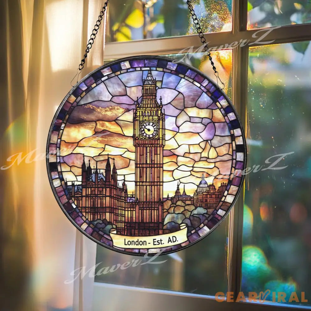 London Big Ben Stained Glass Suncatcher Iconic UK Landmark Window Hanging British Architecture Glass Art Travel Gift