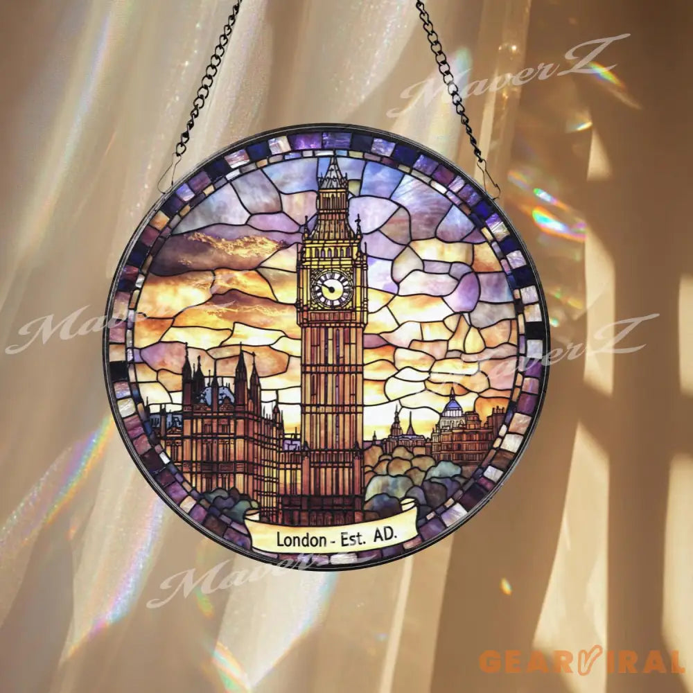London Big Ben Stained Glass Suncatcher Iconic UK Landmark Window Hanging British Architecture Glass Art Travel Gift