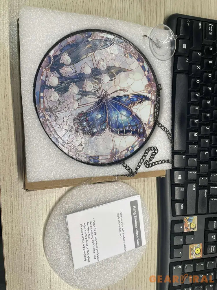 Lotus Flower and Dragonfly Stained Glass Suncatcher Round Window Panel for Zen Garden Decor Tranquil Nature Gift