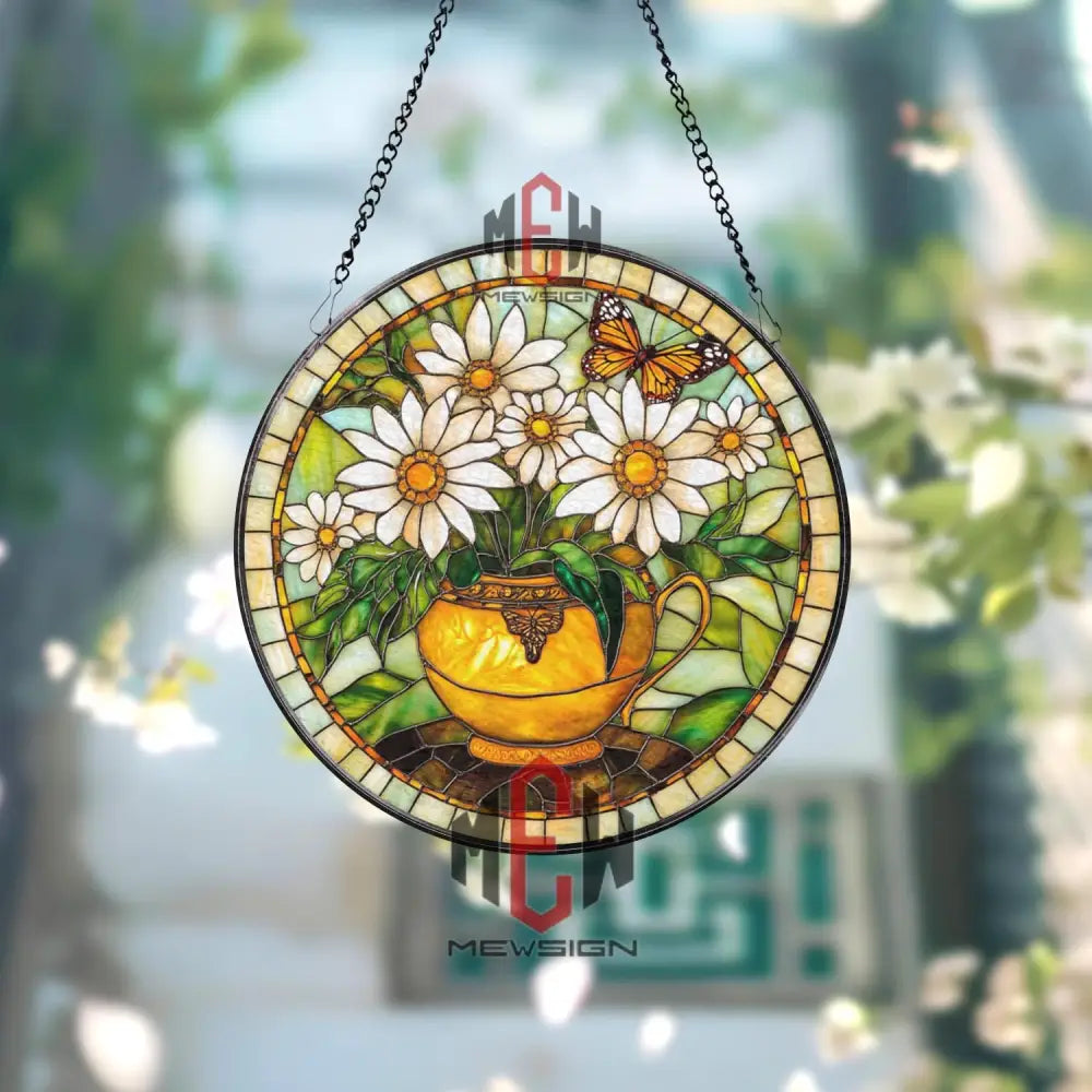 Lotus Flower Stained Glass Suncatcher with Dragonfly Round Window Hanging Panel Zen Nature Decor Asian Inspired Gift