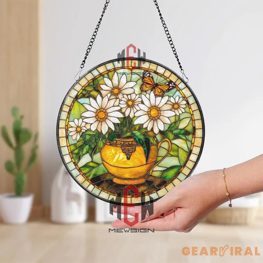 Lotus Flower Stained Glass Suncatcher with Dragonfly Round Window Hanging Panel Zen Nature Decor Asian Inspired Gift