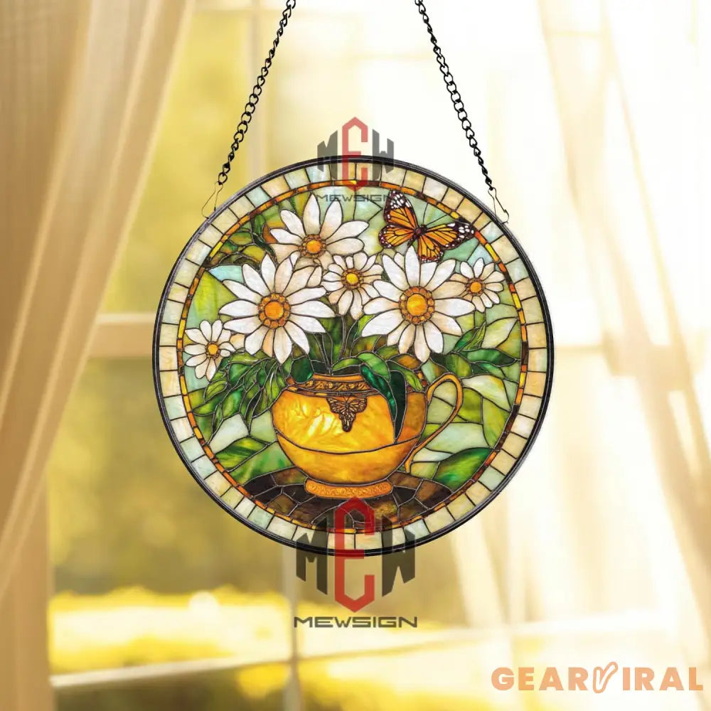 Lotus Flower Stained Glass Suncatcher with Dragonfly Round Window Hanging Panel Zen Nature Decor Asian Inspired Gift