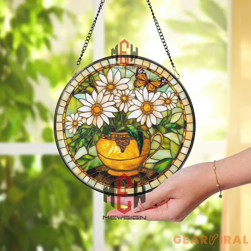 Lotus Flower Stained Glass Suncatcher with Dragonfly Round Window Hanging Panel Zen Nature Decor Asian Inspired Gift