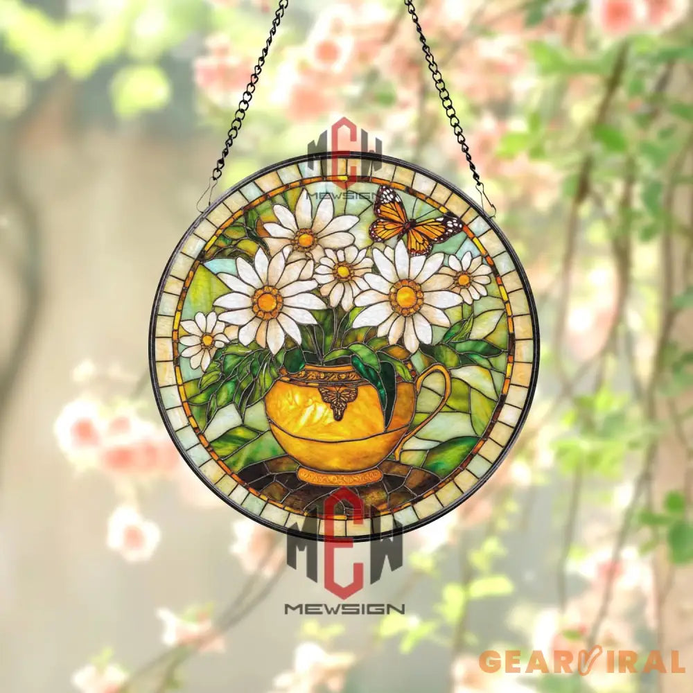 Lotus Flower Stained Glass Suncatcher with Dragonfly Round Window Hanging Panel Zen Nature Decor Asian Inspired Gift