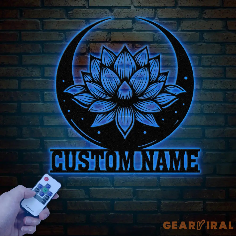 Lotus & Moon Metal Wall Art with LED Light Zen Lotus Flower Sign Yoga Wall Decor Mandala Art Living Room Decor