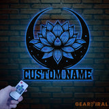 Lotus & Moon Metal Wall Art with LED Light Zen Lotus Flower Sign Yoga Wall Decor Mandala Art Living Room Decor