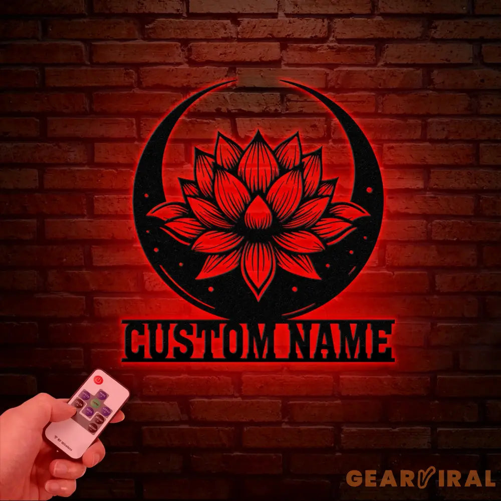 Lotus & Moon Metal Wall Art with LED Light Zen Lotus Flower Sign Yoga Wall Decor Mandala Art Living Room Decor