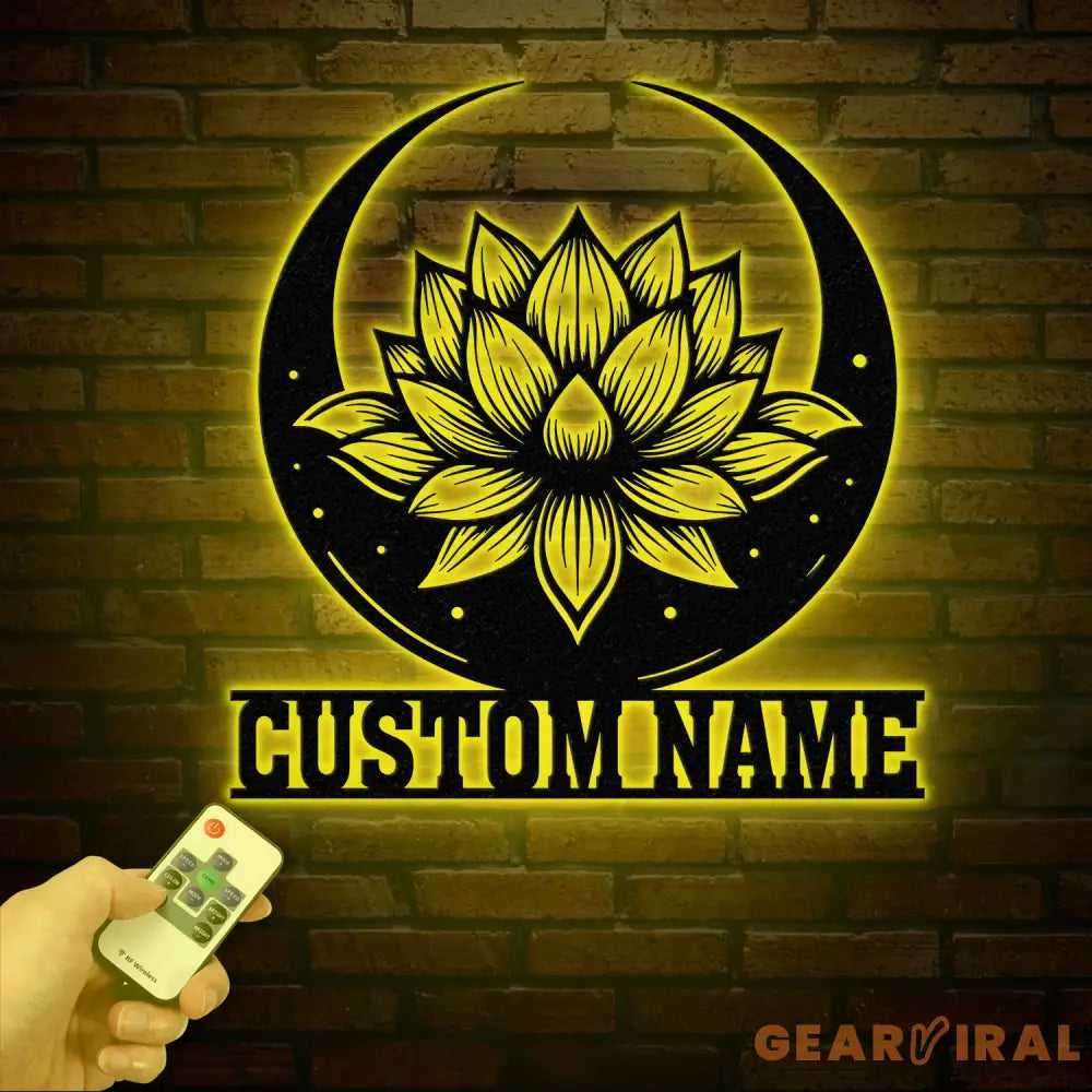 Lotus & Moon Metal Wall Art with LED Light Zen Lotus Flower Sign Yoga Wall Decor Mandala Art Living Room Decor