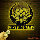 Lotus & Moon Metal Wall Art with LED Light Zen Lotus Flower Sign Yoga Wall Decor Mandala Art Living Room Decor