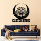 Lotus & Moon Metal Wall Art with LED Light Zen Lotus Flower Sign Yoga Wall Decor Mandala Art Living Room Decor
