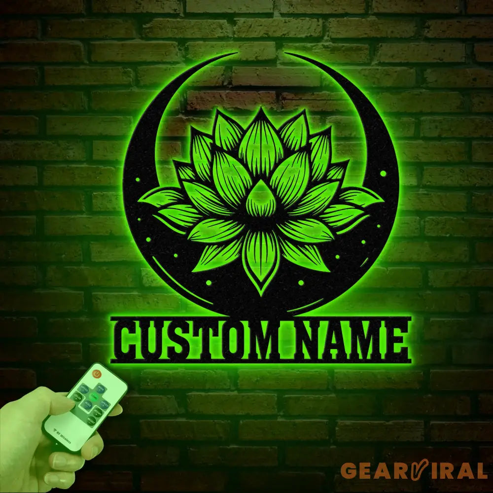 Lotus & Moon Metal Wall Art with LED Light Zen Lotus Flower Sign Yoga Wall Decor Mandala Art Living Room Decor