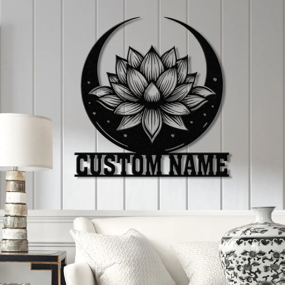 Lotus & Moon Metal Wall Art with LED Light Zen Lotus Flower Sign Yoga Wall Decor Mandala Art Living Room Decor