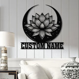 Lotus & Moon Metal Wall Art with LED Light Zen Lotus Flower Sign Yoga Wall Decor Mandala Art Living Room Decor