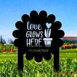 Love Grows Here Garden Sign Metal Stake Personalized Name Yard Sign Outdoor Door Garden Decor Metal Sign Garden Lovers