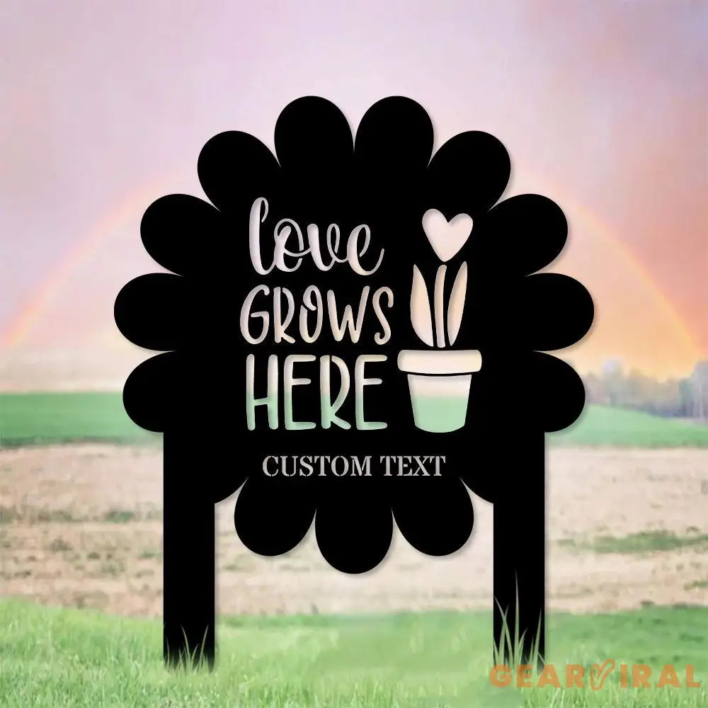 Love Grows Here Garden Sign Metal Stake Personalized Name Yard Sign Outdoor Door Garden Decor Metal Sign Garden Lovers