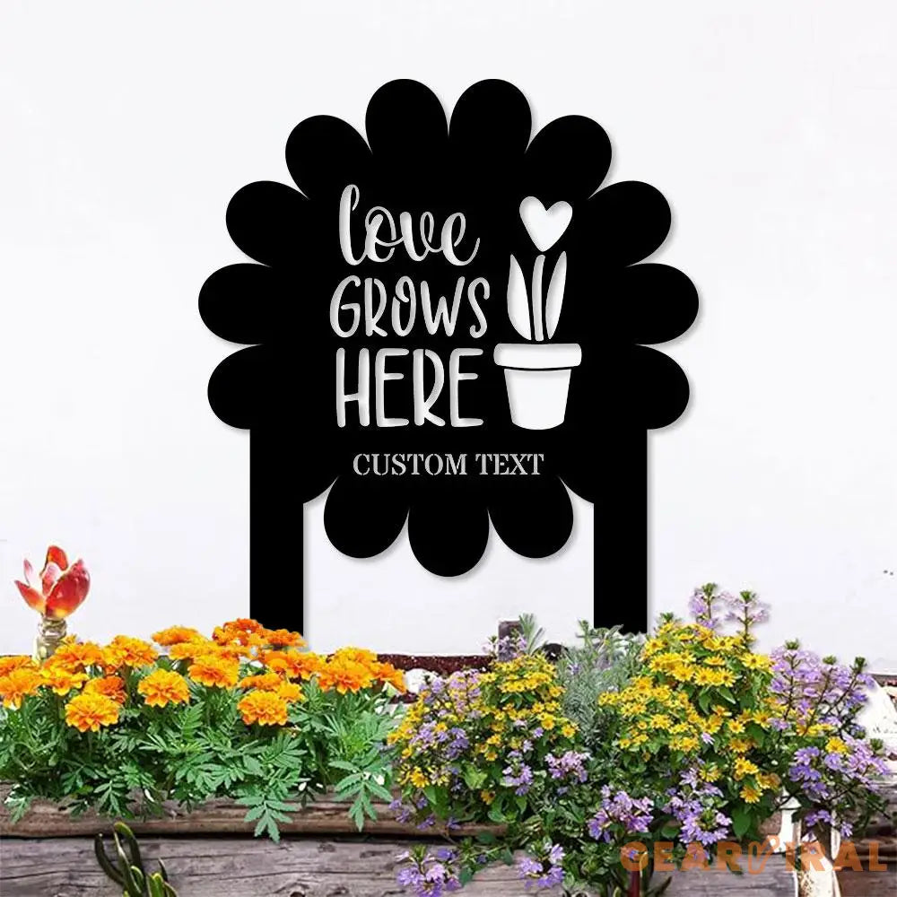 Love Grows Here Garden Sign Metal Stake Personalized Name Yard Sign Outdoor Door Garden Decor Metal Sign Garden Lovers