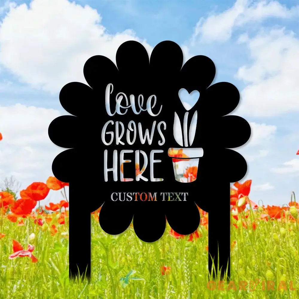 Love Grows Here Garden Sign Metal Stake Personalized Name Yard Sign Outdoor Door Garden Decor Metal Sign Garden Lovers