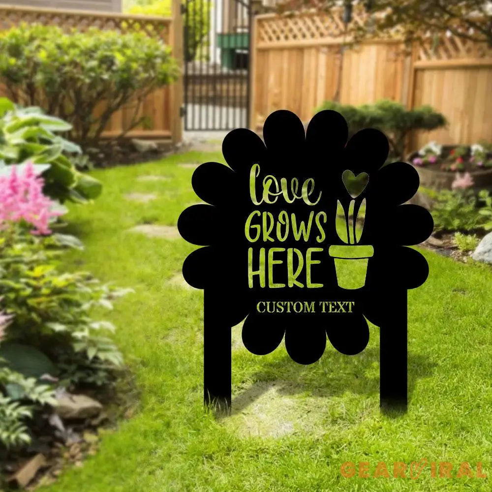 Love Grows Here Garden Sign Metal Stake Personalized Name Yard Sign Outdoor Door Garden Decor Metal Sign Garden Lovers