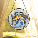Lovebirds Stained Glass Suncatcher Colorful Birds on Berry Branch Window Hanging Romantic Nature Glass Art Gift for