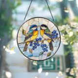 Lovebirds Stained Glass Suncatcher Colorful Birds on Berry Branch Window Hanging Romantic Nature Glass Art Gift for