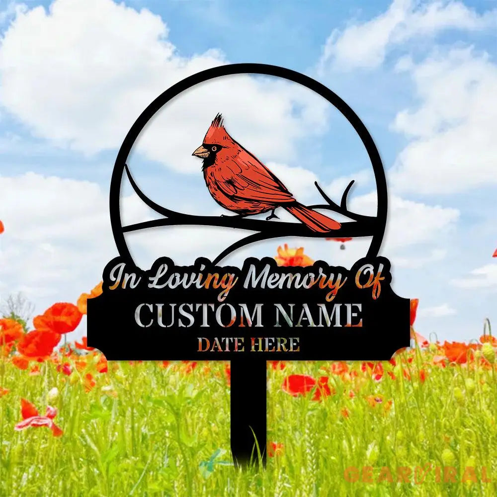 Loving Memories Cardinal Stake Metal Sign Memorial Plaque Buffterfly Grave Marker Personalized Garden Sign Remembrance