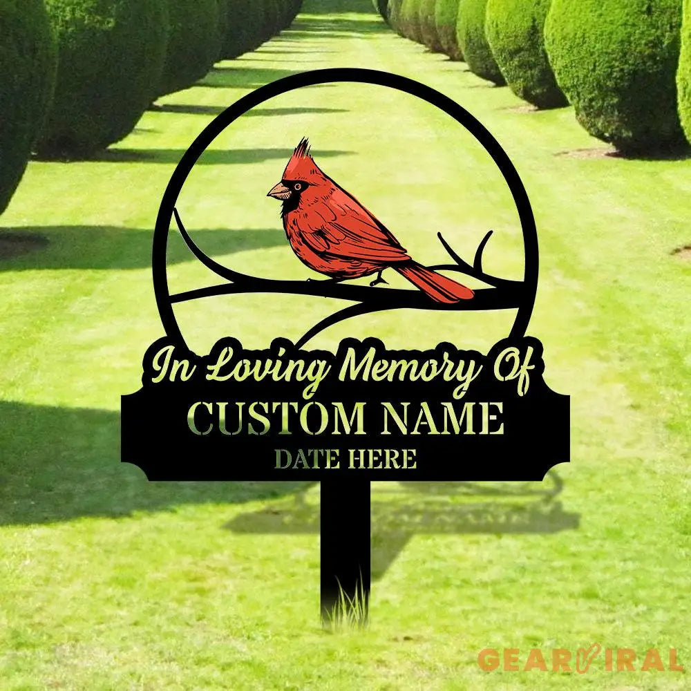 Loving Memories Cardinal Stake Metal Sign Memorial Plaque Buffterfly Grave Marker Personalized Garden Sign Remembrance