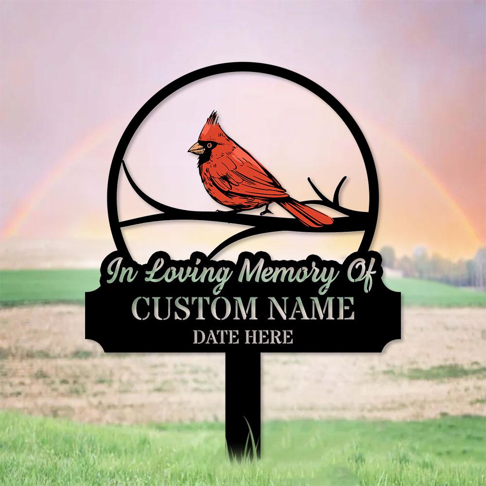 Loving Memories Cardinal Stake Metal Sign, Memorial Plaque, Buffterfly Grave Marker, Personalized Garden Sign,  Remembrance Stake, Sympathy