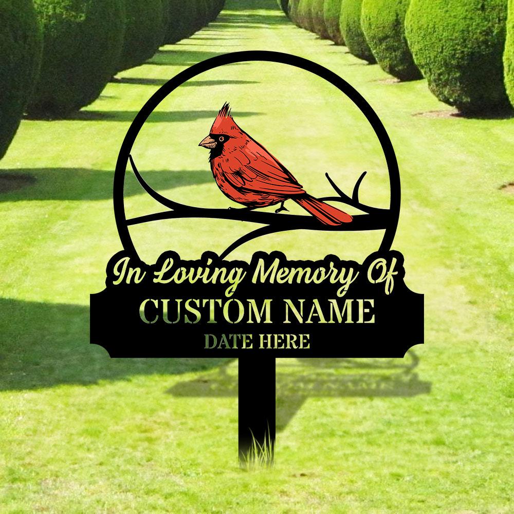 Loving Memories Cardinal Stake Metal Sign, Memorial Plaque, Buffterfly Grave Marker, Personalized Garden Sign,  Remembrance Stake, Sympathy