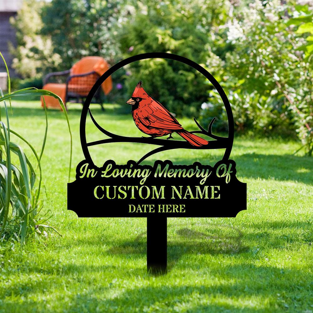 Loving Memories Cardinal Stake Metal Sign, Memorial Plaque, Buffterfly Grave Marker, Personalized Garden Sign,  Remembrance Stake, Sympathy