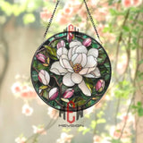 Magnolia Flower Stained Glass Suncatcher Elegant Floral Window Hanging Southern Bloom Glass Panel for Nature-Inspired