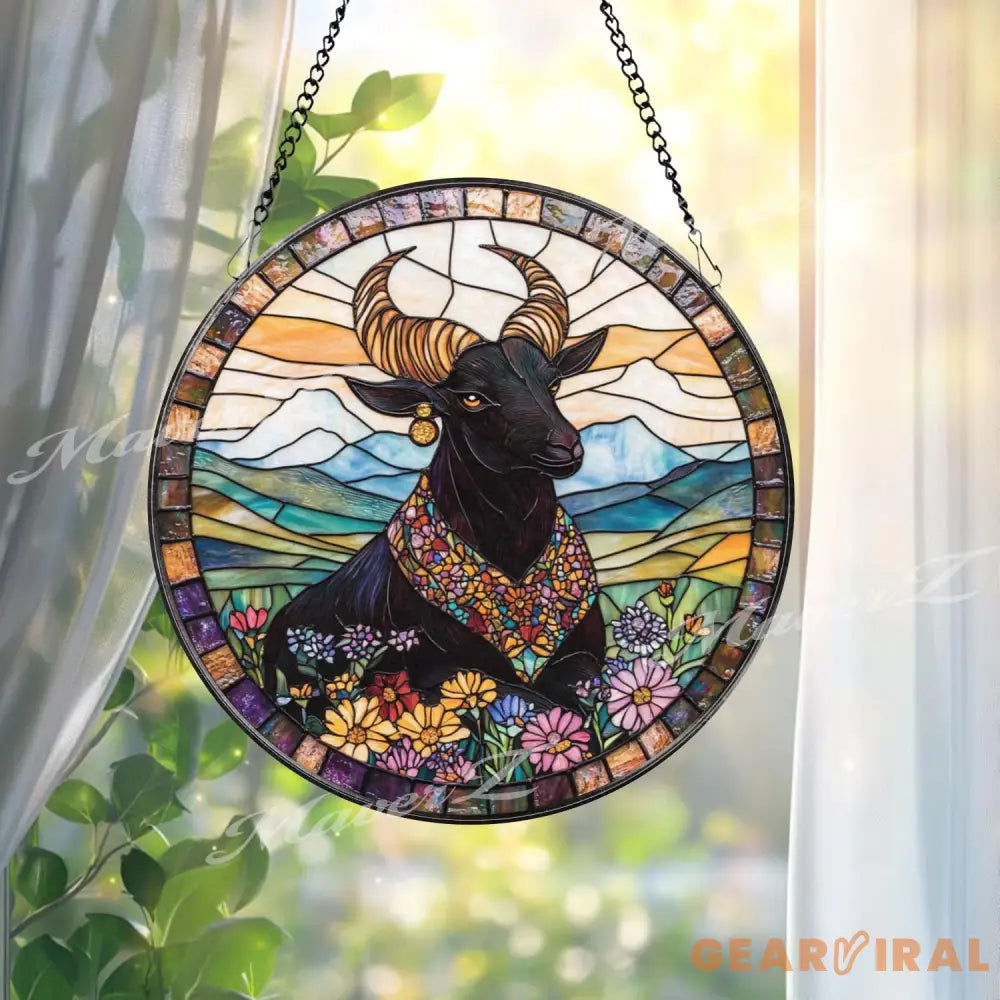 Majestic Bull Stained Glass Suncatcher Floral Highland Window Hanging Boho Farmhouse Animal Decor Gift for Nature Lovers