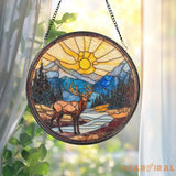 Majestic Deer Stained Glass Suncatcher Mountain Sunset Window Hanging Rustic Cabin Decor Forest Wildlife Glass Art