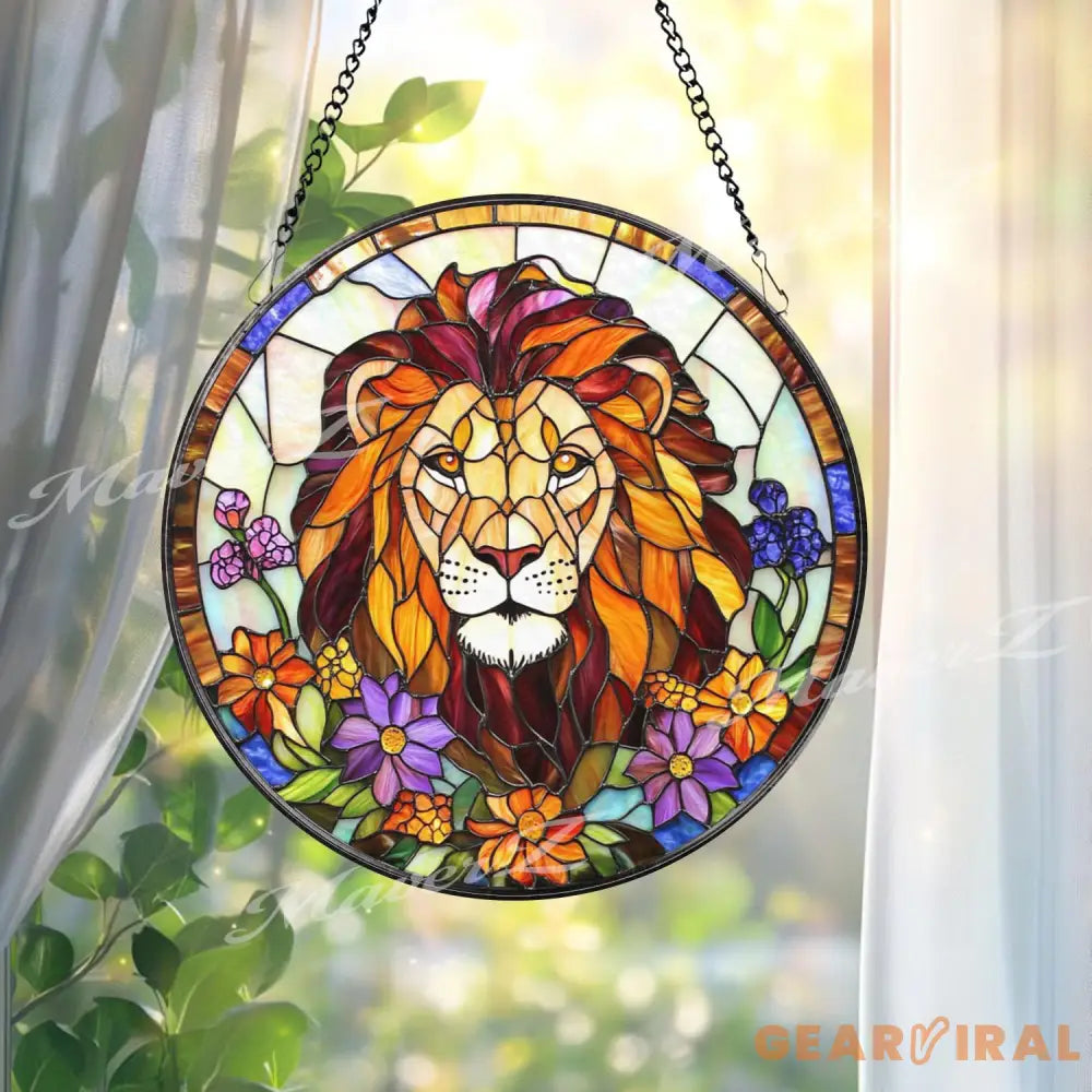 Majestic Lion Stained Glass Suncatcher Vibrant Jungle King Window Decor Regal Wildlife Art Gift for Animal Lovers and