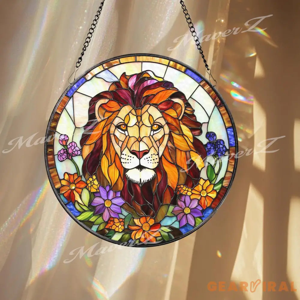 Majestic Lion Stained Glass Suncatcher Vibrant Jungle King Window Decor Regal Wildlife Art Gift for Animal Lovers and