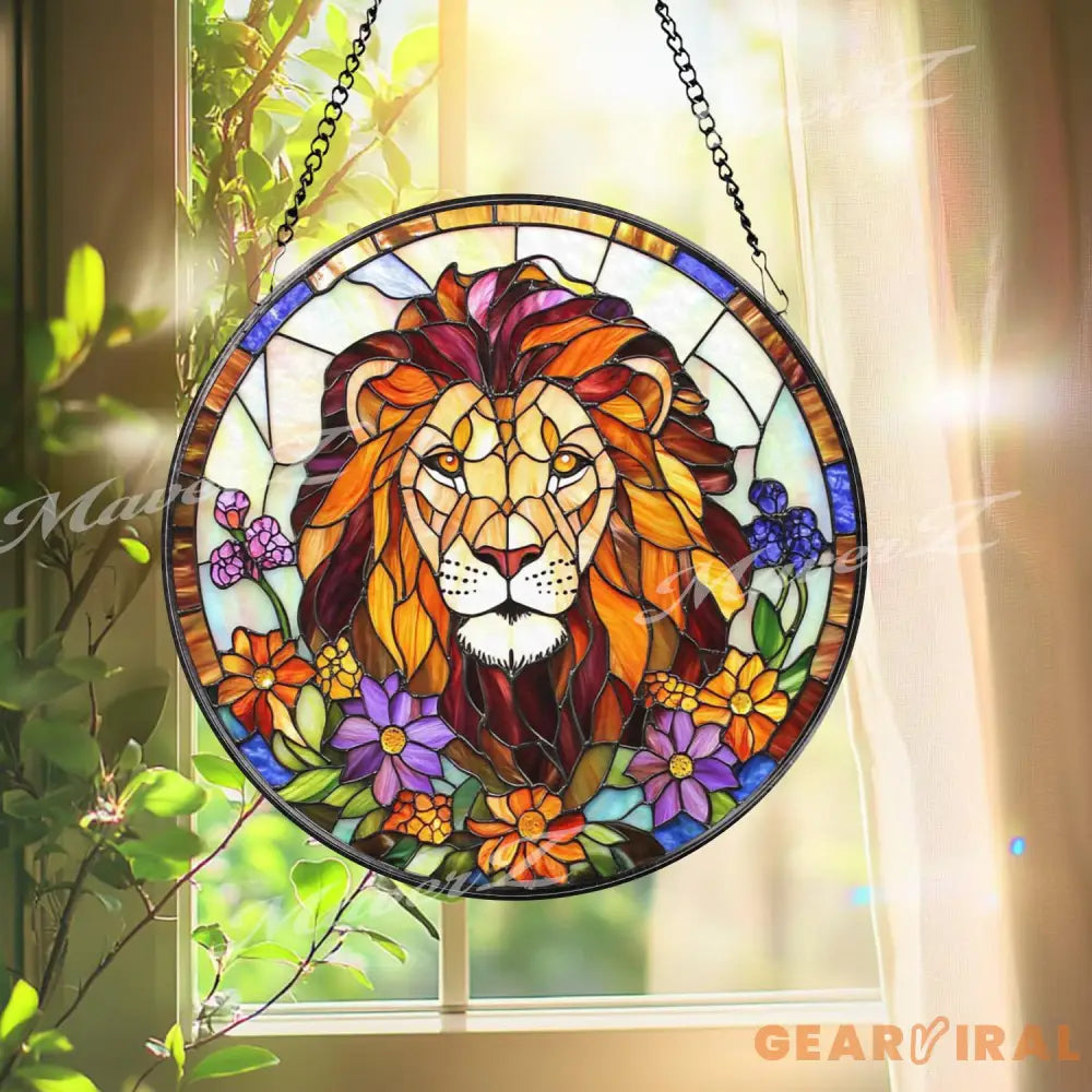 Majestic Lion Stained Glass Suncatcher Vibrant Jungle King Window Decor Regal Wildlife Art Gift for Animal Lovers and