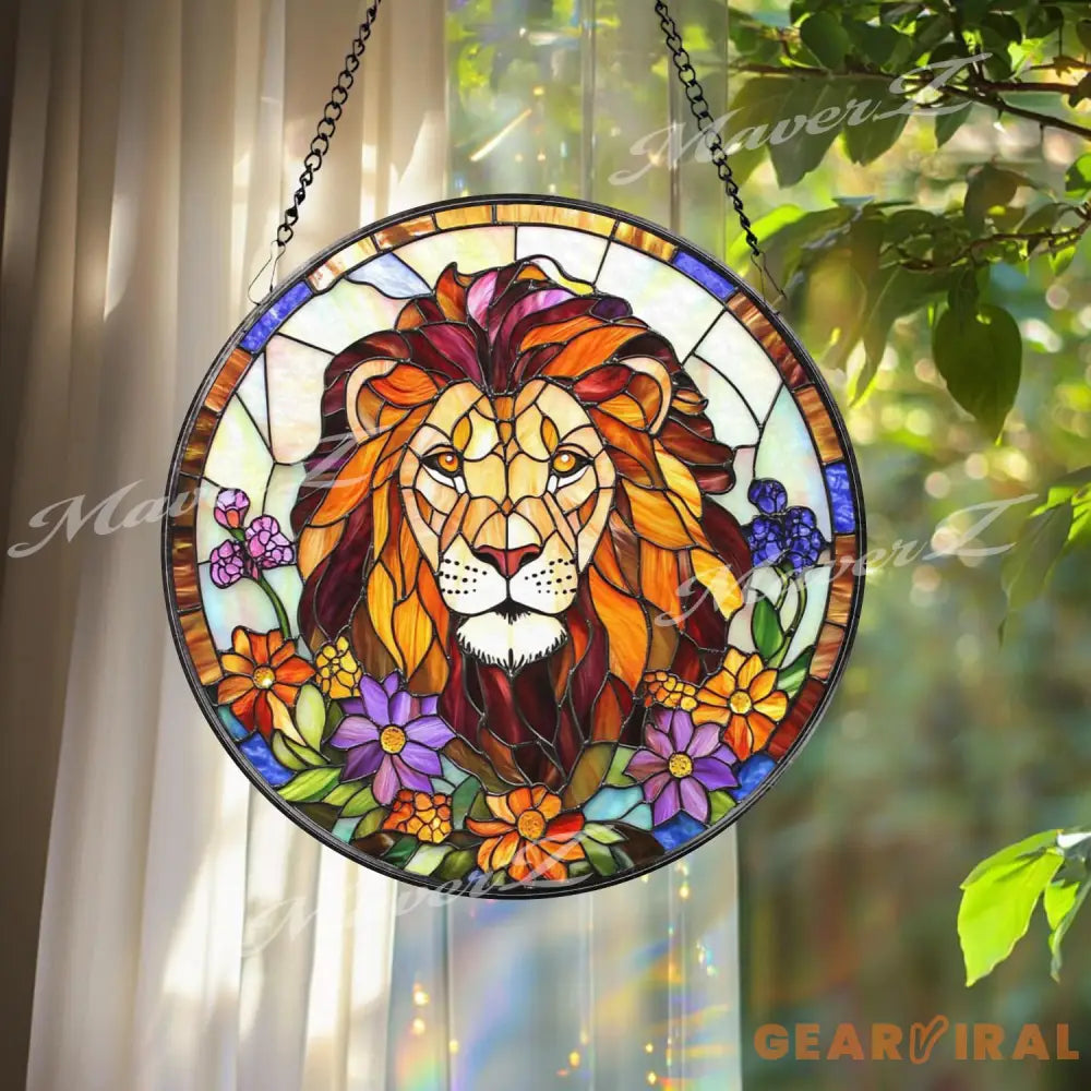 Majestic Lion Stained Glass Suncatcher Vibrant Jungle King Window Decor Regal Wildlife Art Gift for Animal Lovers and