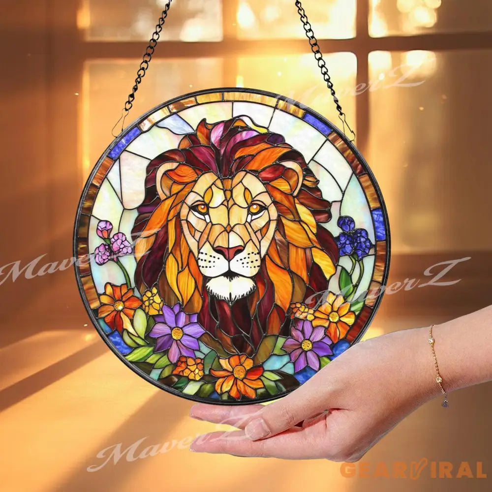 Majestic Lion Stained Glass Suncatcher Vibrant Jungle King Window Decor Regal Wildlife Art Gift for Animal Lovers and